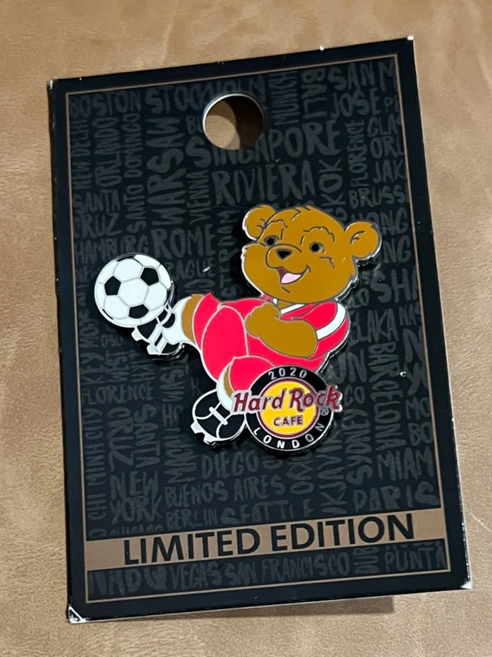Hard Rock Cafe Kids Bear Soccer Pin - Red and White